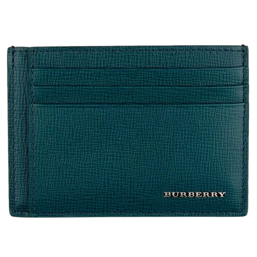 BURBERRY London Leather Card Case Wallet in Dark Teal, NEW